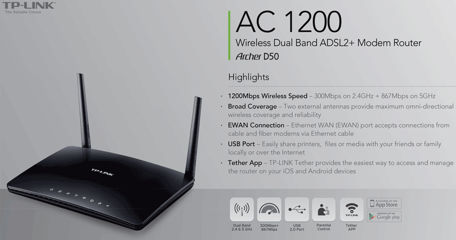 Tp Link Archer D50 Ac1200 Wireless Dual Band Adsl2 Modem tp link archer d50 ac1200 wireless dual band adsl2 modem