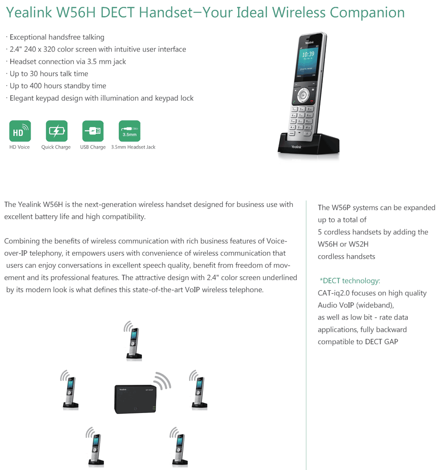 Yealink W56P Wireless IP-DECT Phone Base Station +1 Handset (New of ...