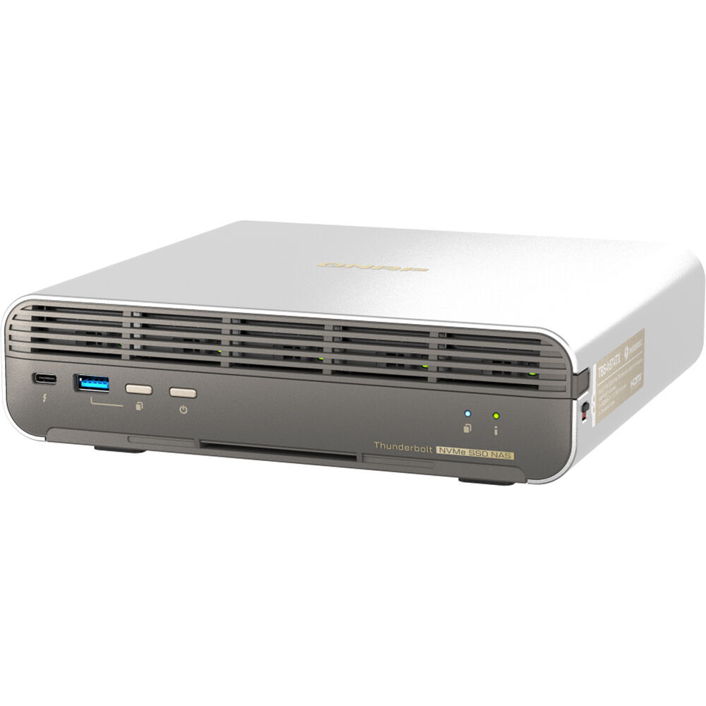 QNAP TBS-h574TX compact all-flash NASbook, front and right side