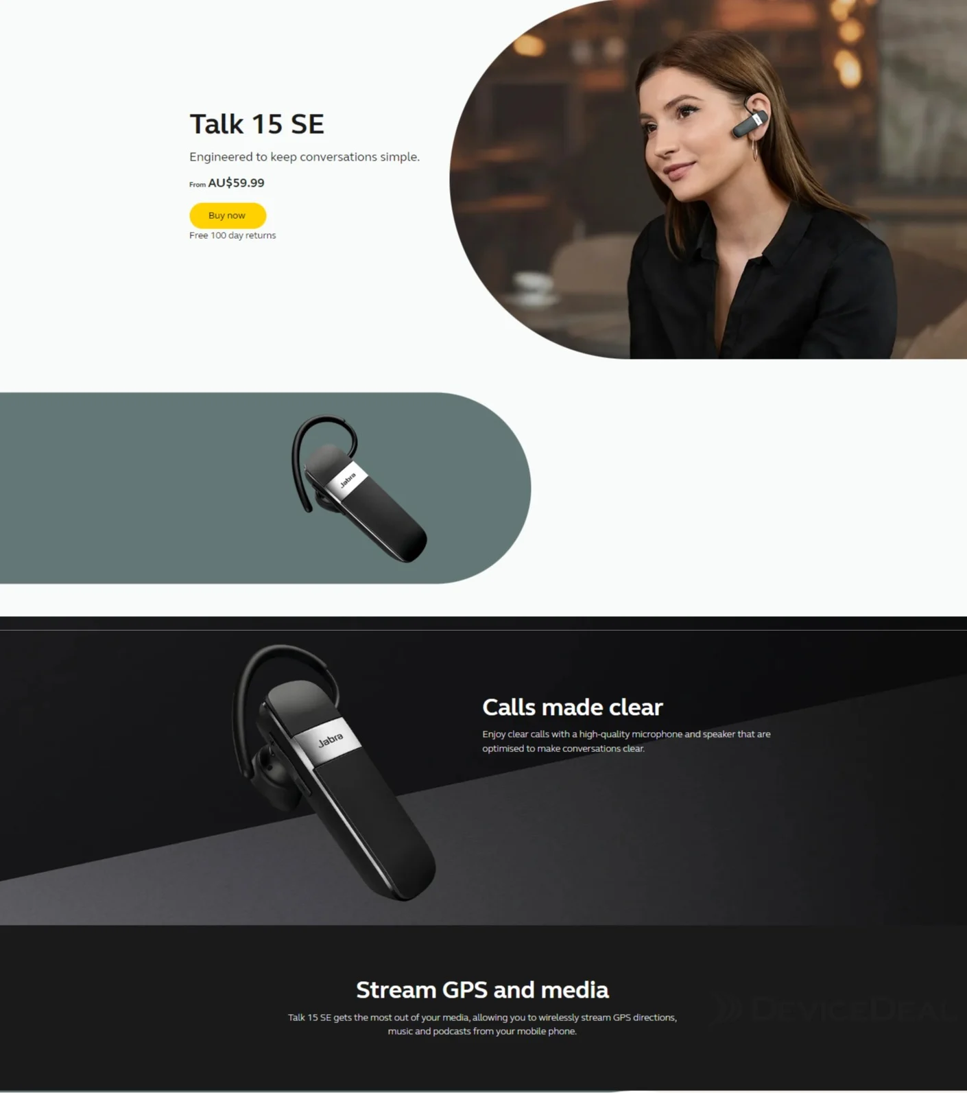 Jabra Talk 15 SE Wireless On-ear Mono Earset - Black |DeviceDeal