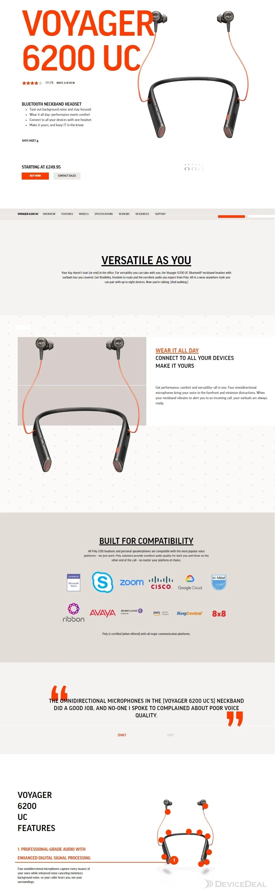 Poly Voyager 6200 UC Bluetooth Neckband Headset with Earbuds