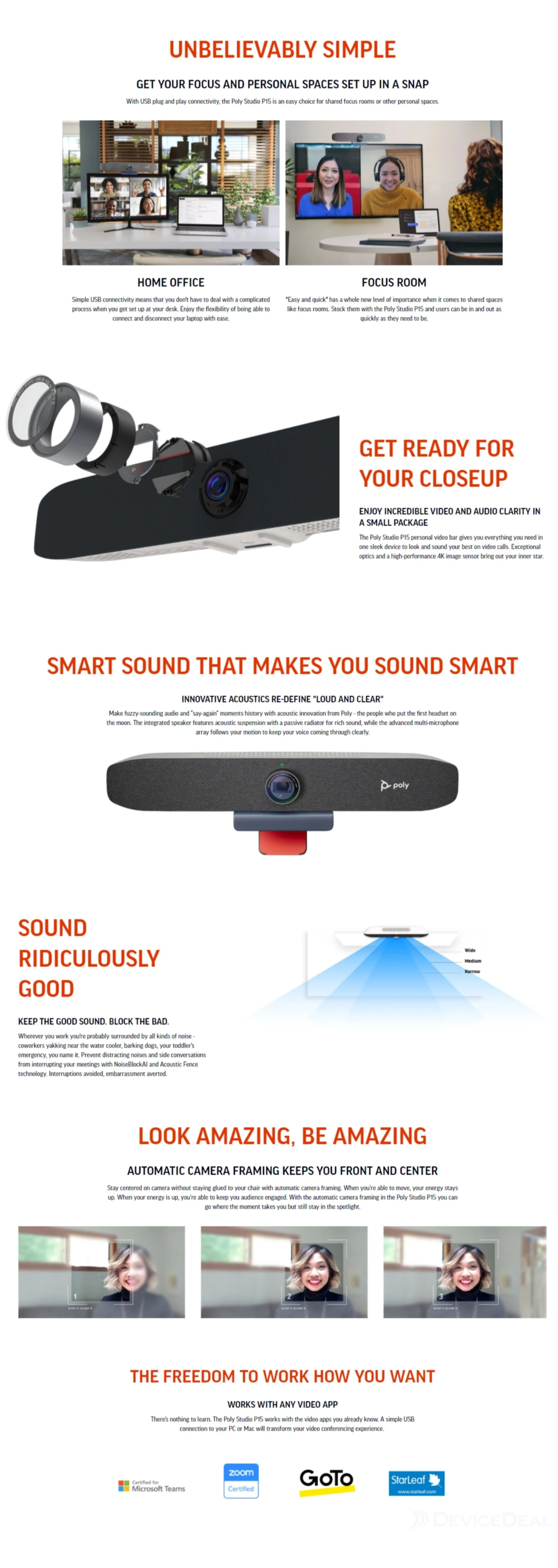 Poly Studio P15 Personal Video Conference Bar, 4K (220069370012