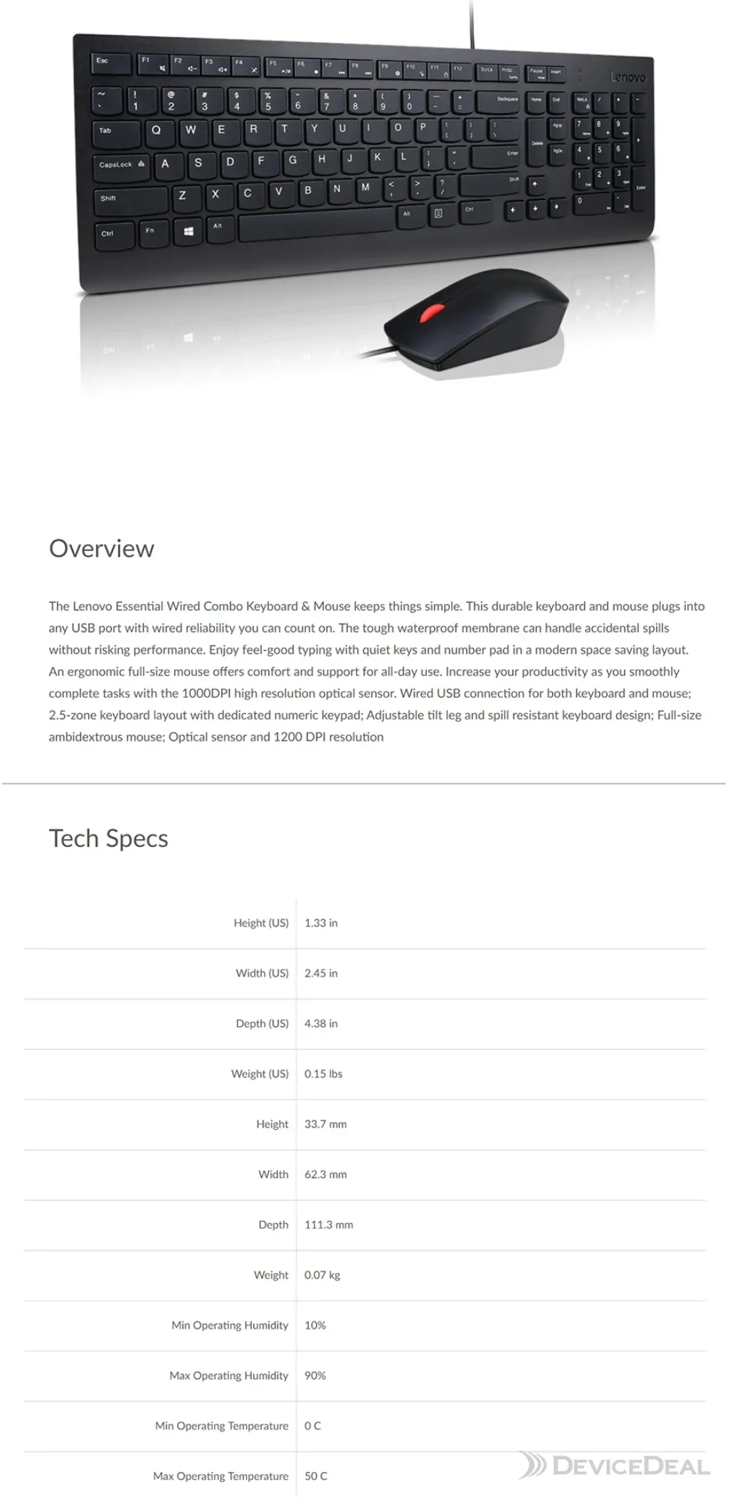 Lenovo Essential Wired Keyboard and Mouse Combo 4X30L79883
