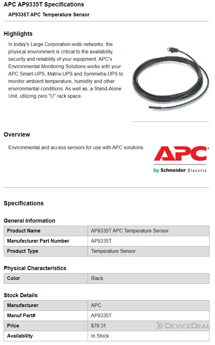 APC Temperature Sensor | DeviceDeal