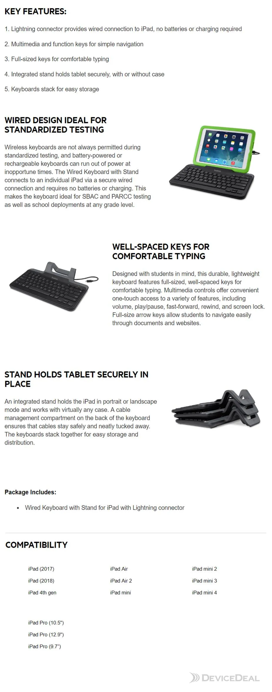 Belkin Wired Tablet Keyboard with Stand for iPad (Lightning Connector
