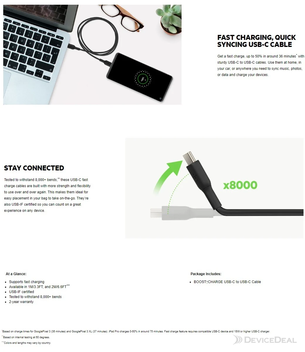 Belkin Boost Charge 1m USB-C to USB-C Cable White DeviceDeal