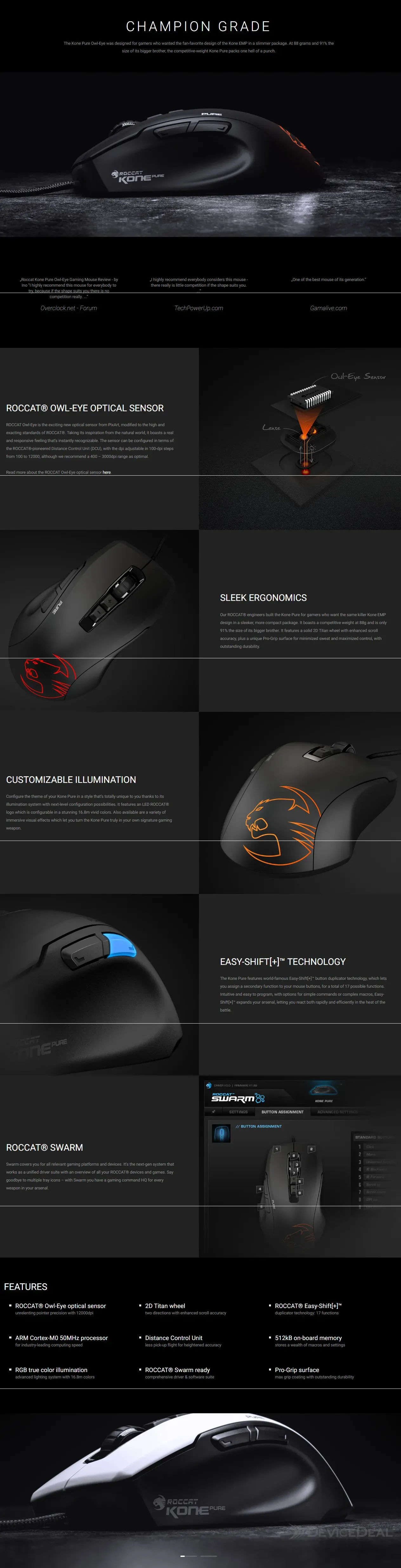 Roccat Kone Pure Owl Eye Optical Rgb Gaming Mouse Roc 11 725 As