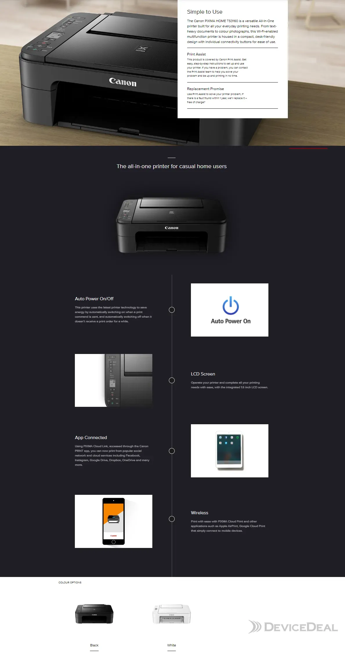 Canon Pixma Home TS3160 A4 Colour Multifunction Wireless Inkjet Printer Black TS3160