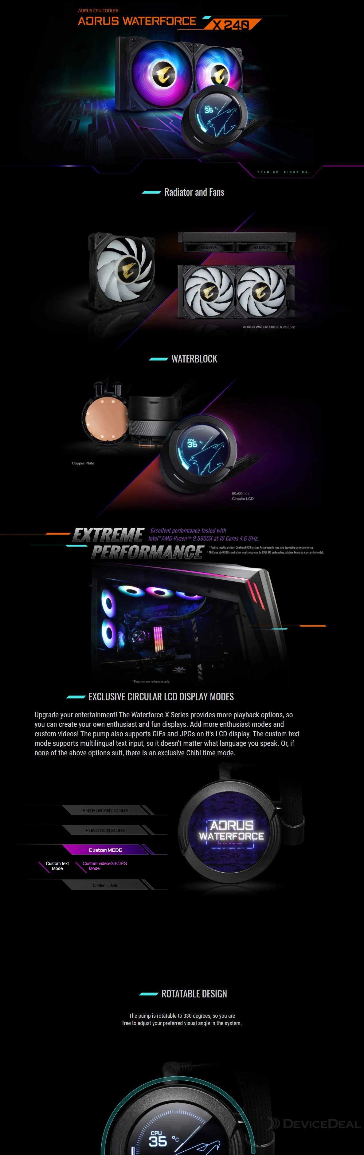 Gigabyte AORUS WATERFORCE X 240 AIO 240mm ARGB Liquid CPU Cooler ...
