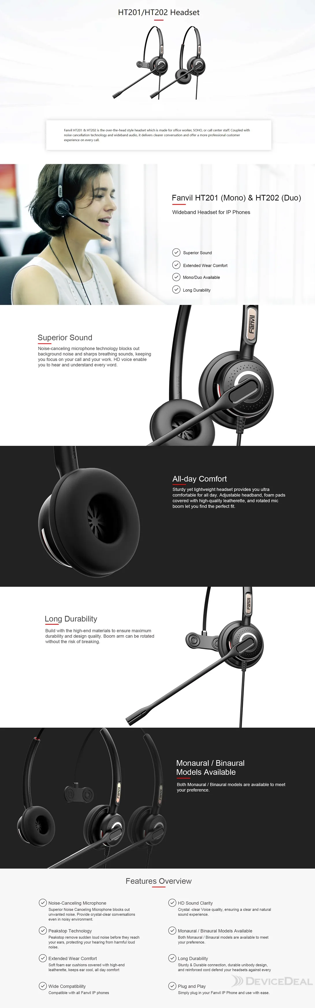Fanvil HT202 Stereo office/call center Headset - RJ9 Connector |DeviceDeal