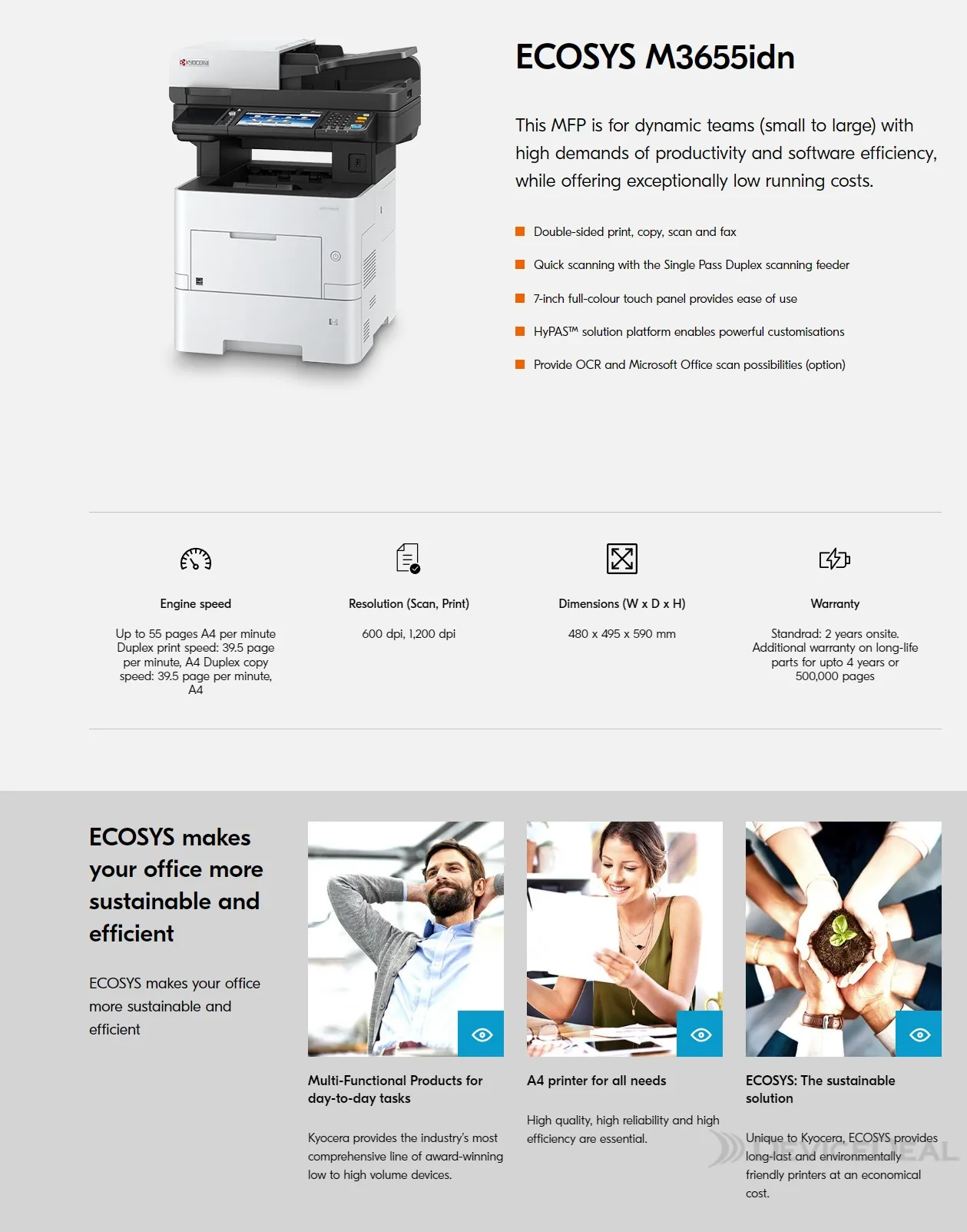 KYOCERA M3655IDN/A MONO LASER MULTIFUNTION PRINTER |DeviceDeal