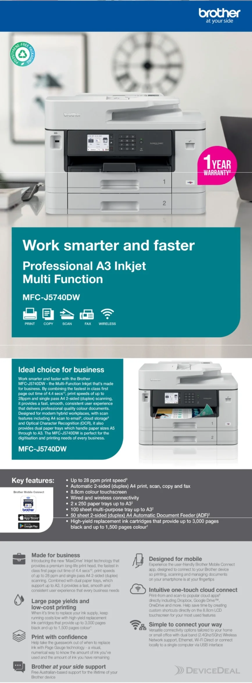 Brother MFCJ5740DW Inkjet A3 MultiFunction Printer DeviceDeal