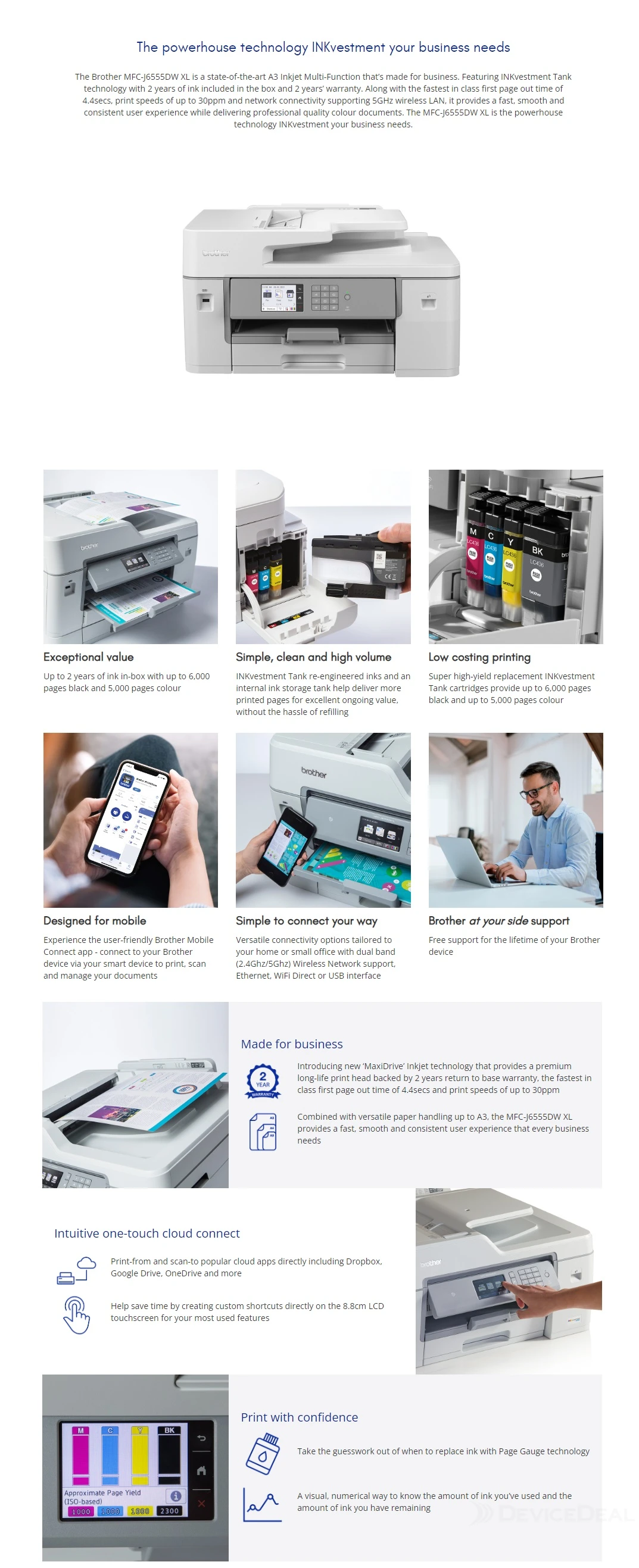 Brother MFCJ6555DW XL INKvestment Tank MultiFunction Printer DeviceDeal