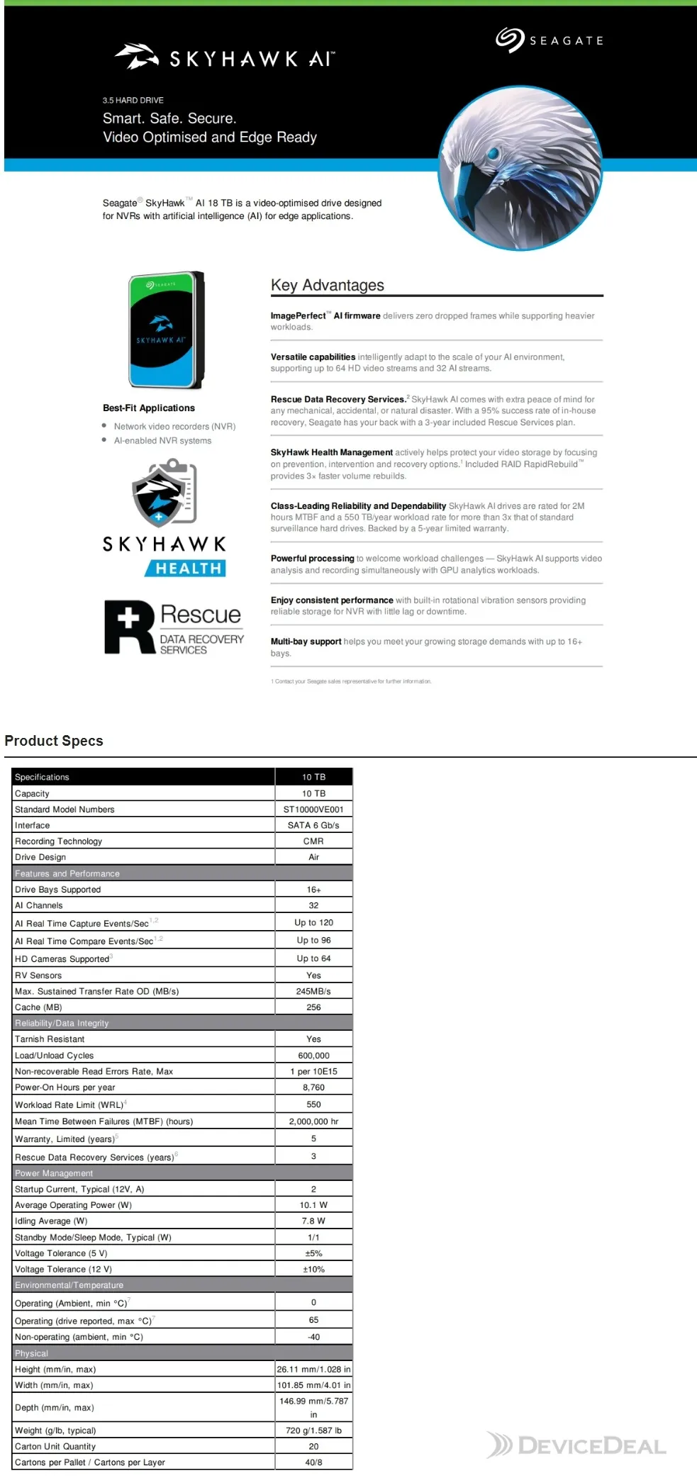 SEAGATE 10TB SKYHAWK AI SATA III 3.5" INTERNAL SURVEILLANCE HDD ...