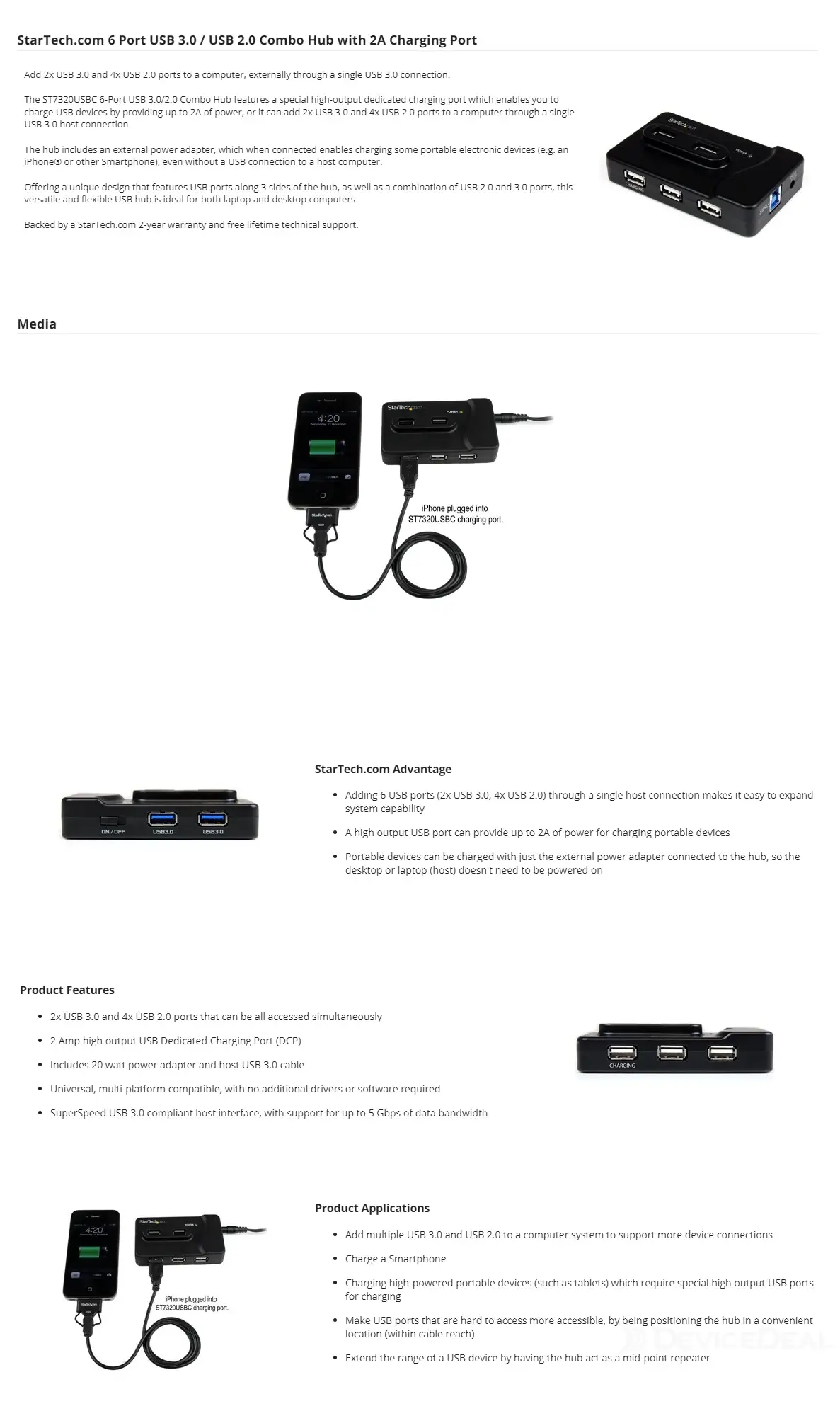 Startech ST7320USBC 6 Port USB 3.0 / USB 2.0 Combo Hub |DeviceDeal