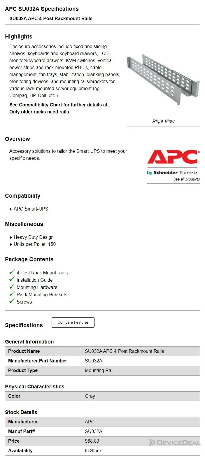 APC RACKMOUNT RAILS | DeviceDeal