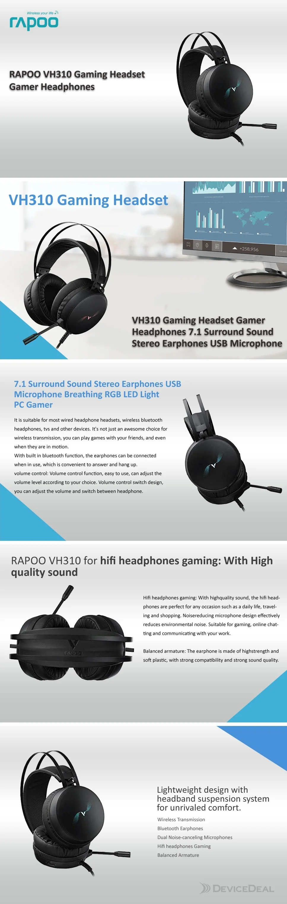 HP USB PC Gaming Headset With Microphone. 7.1 Surround Sound, RGB LED Light  イヤホンマイク、ヘッドセット