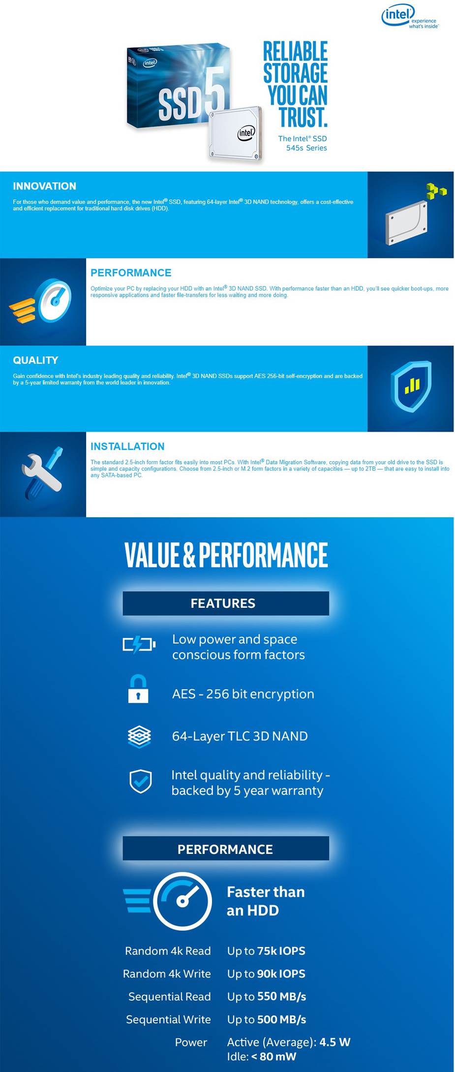 Intel 545s Series 2.5 256GB SATA III 3D NAND TLC Internal Solid State Drive SS