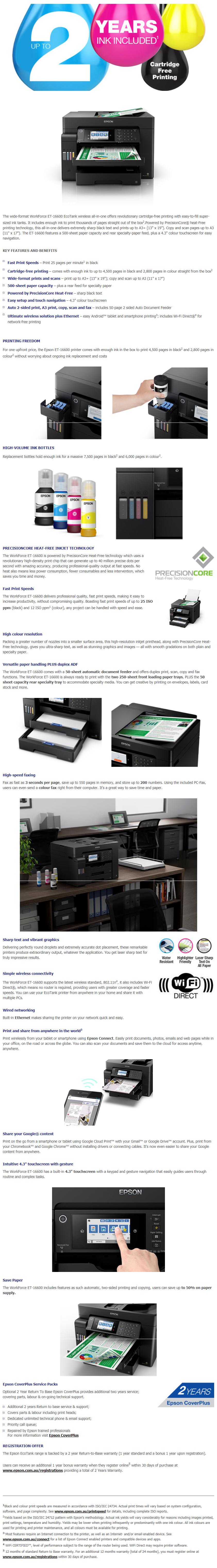 Epson WorkForce ET16600 EcoTank 4 Colour Multifunction Printer