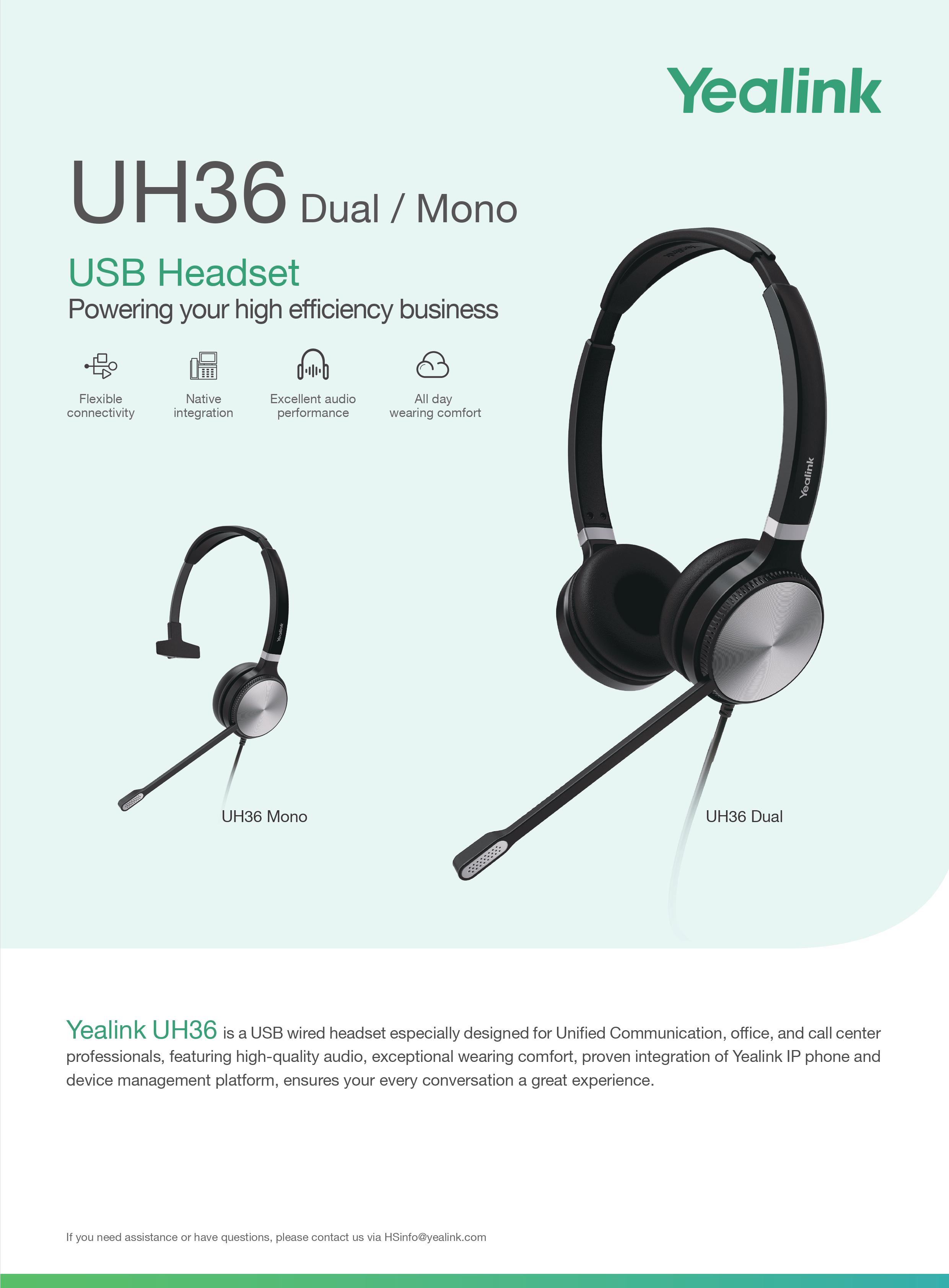 Yealink UH36D Wideband Noise Cancelling Headset, USB, Stereo