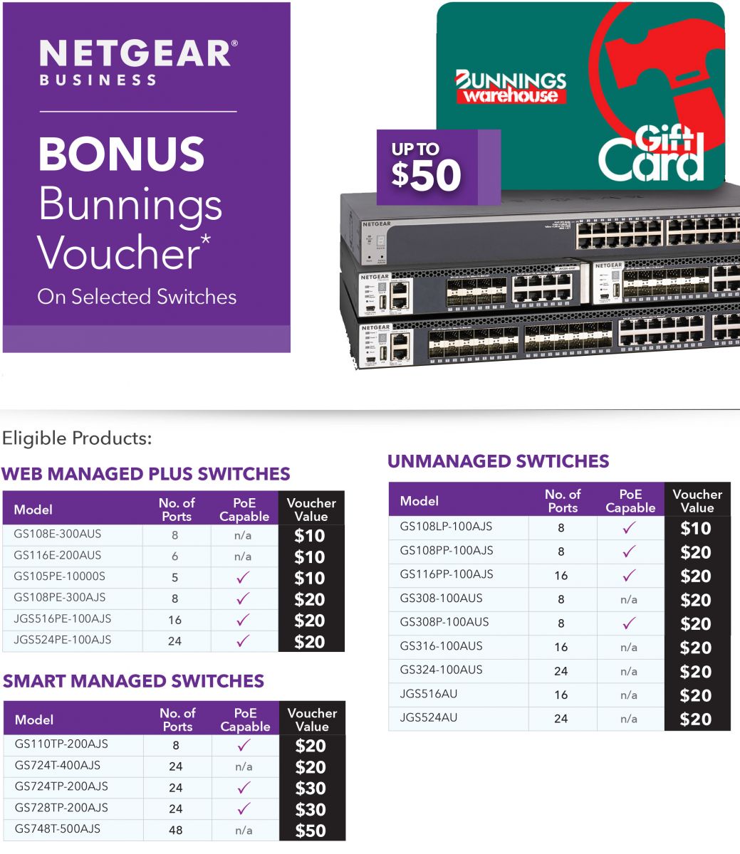 Netgear Switches Bonus Bunnings Voucher