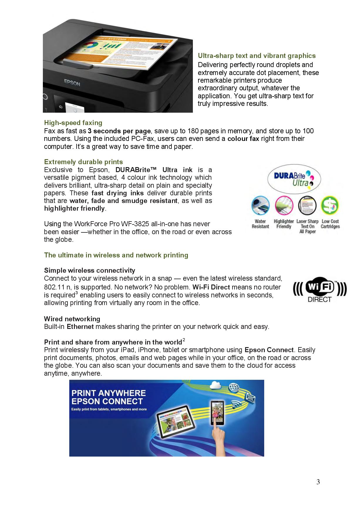 Epson Workforce Pro WF3825 4 Color Multifunction Inkjet Printer