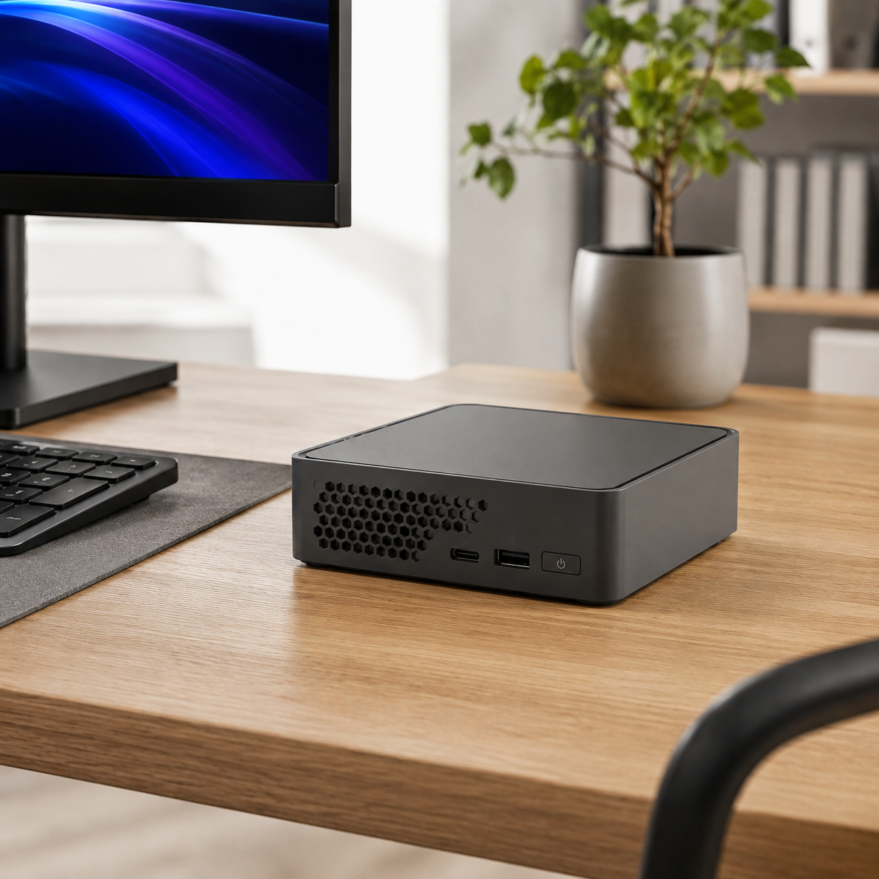 Mini PC on a compact desktop workspace