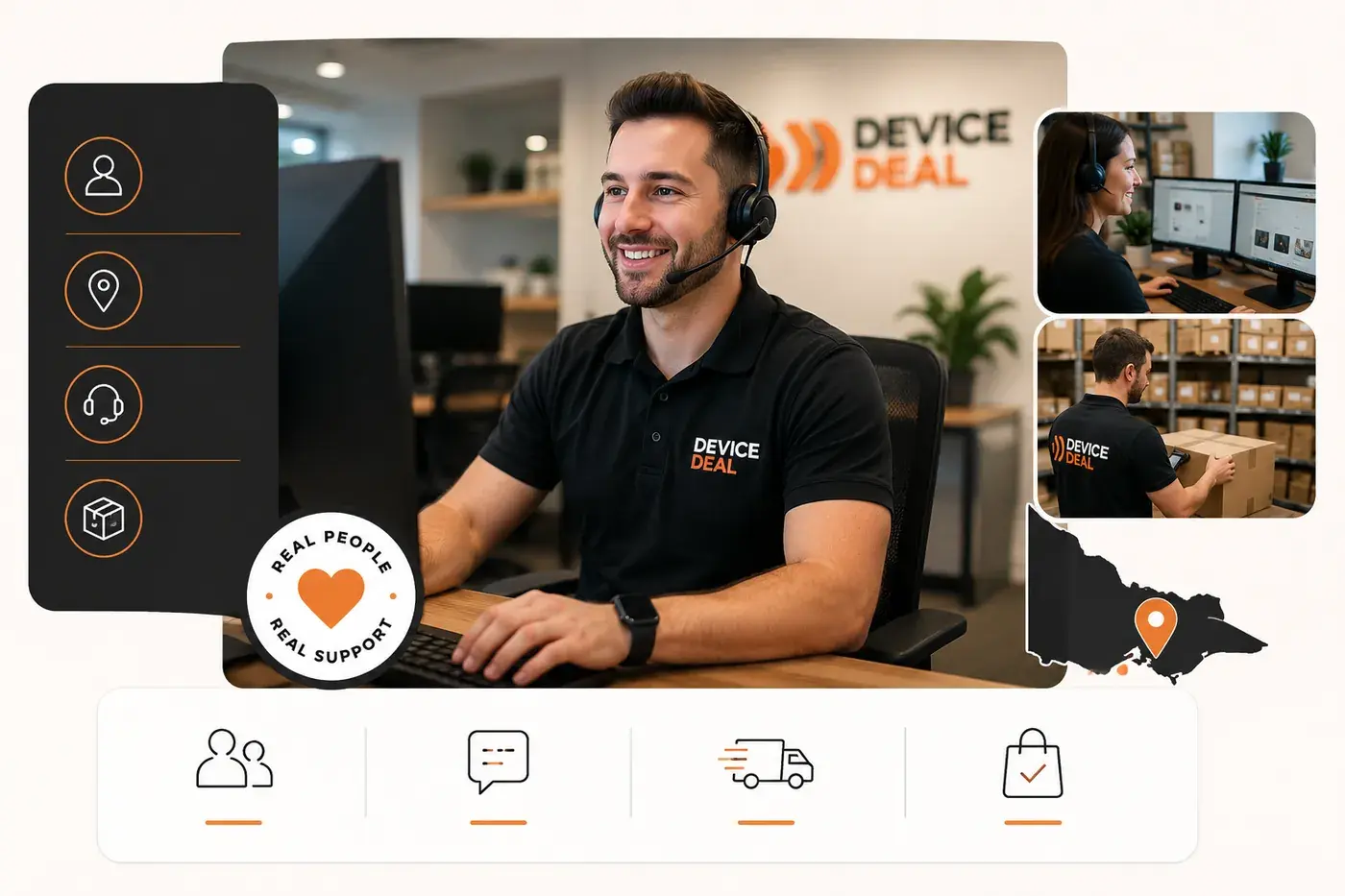 DeviceDeal local support and warehouse team illustration
