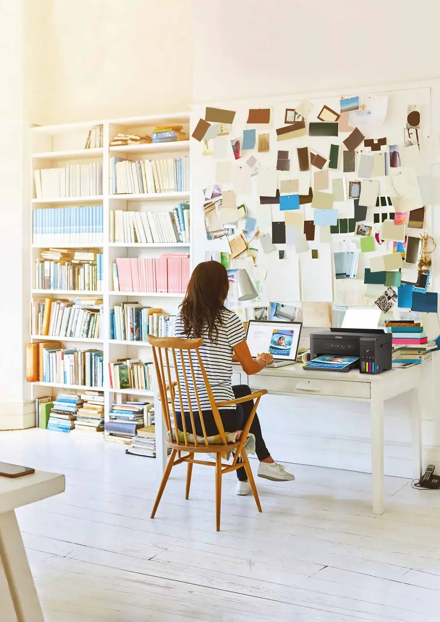 Creative home workspace with an Epson printer