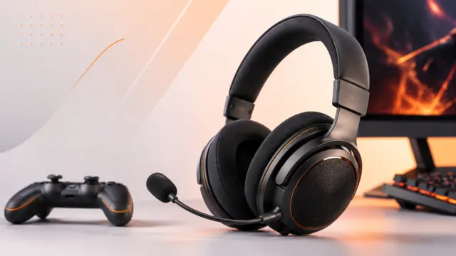 Gaming headset displayed in a desktop gaming setup