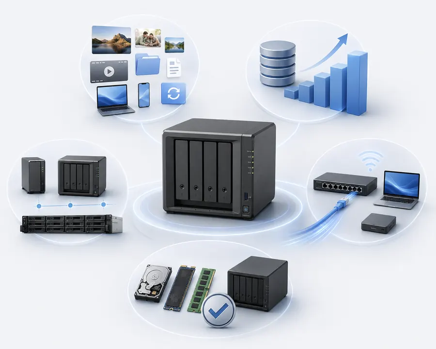 Synology NAS buying decisions covering workload, capacity, drive bays, networking and compatibility