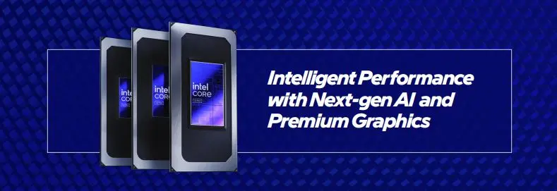 Intel processor technology banner with AI and graphics messaging