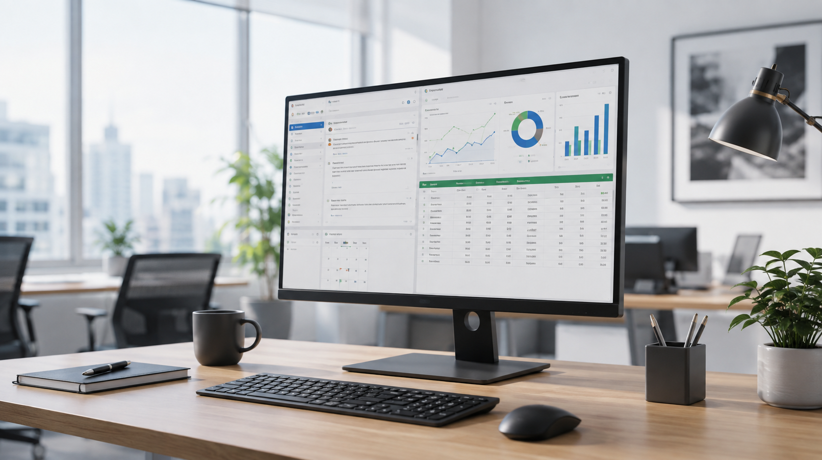 Two monitors in different sizes for office and business setups
