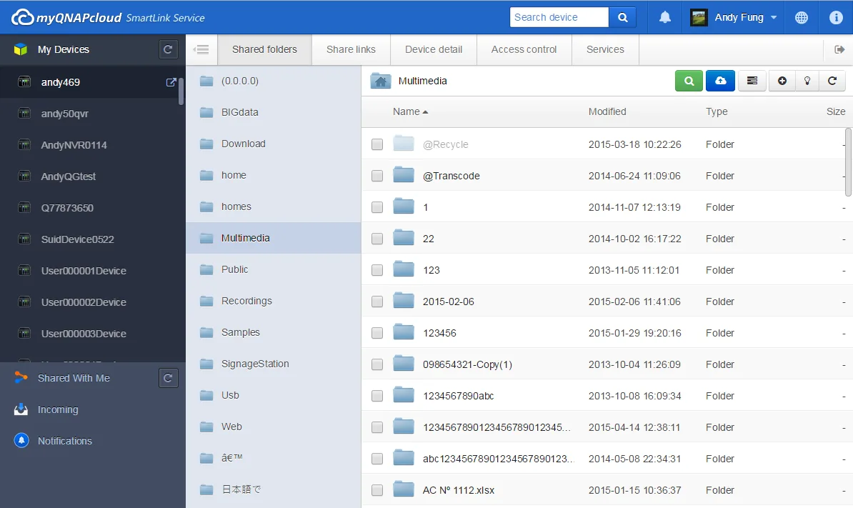 myQNAPcloud remote file access interface