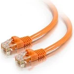 Two orange Ethernet network cables