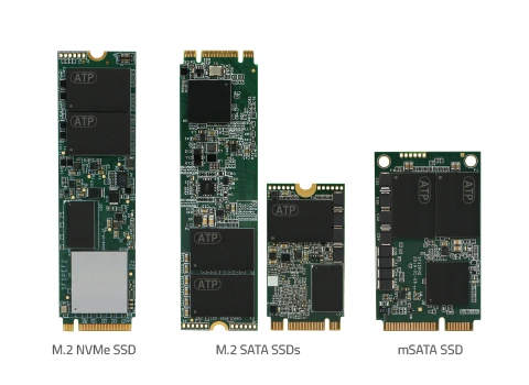 Examples of M.2 NVMe, M.2 SATA and mSATA solid-state drive form factors
