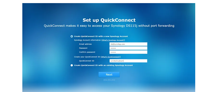 Synology QuickConnect setup screen