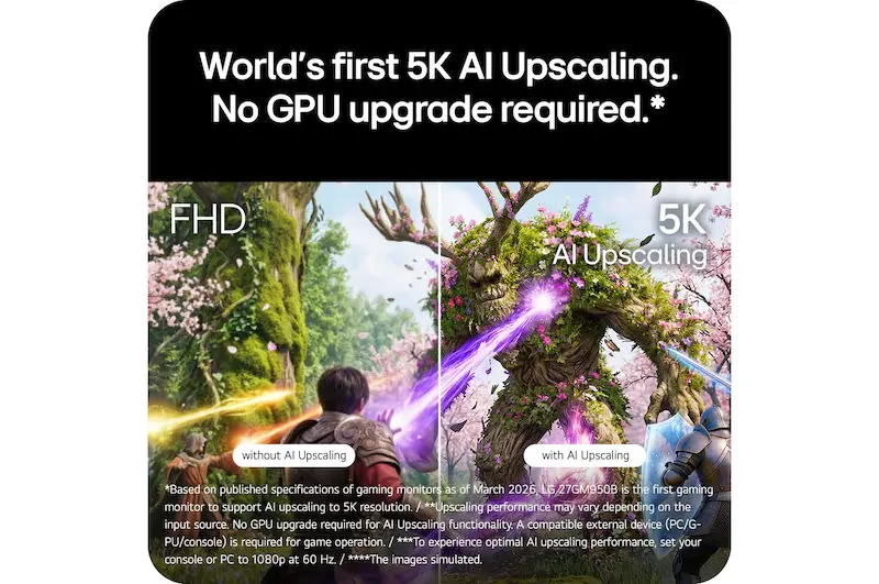 LG 27GM950B FHD to 5K AI Upscaling comparison