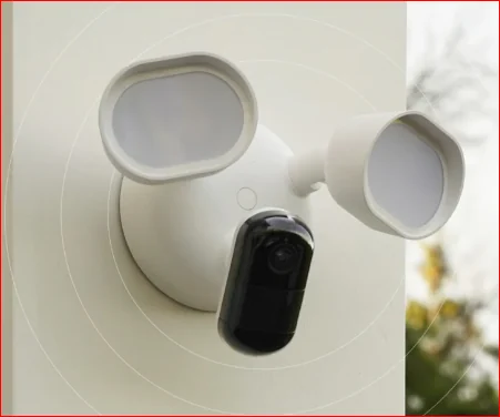 Close-up of the Arlo Wired Floodlight Camera with two adjustable light heads