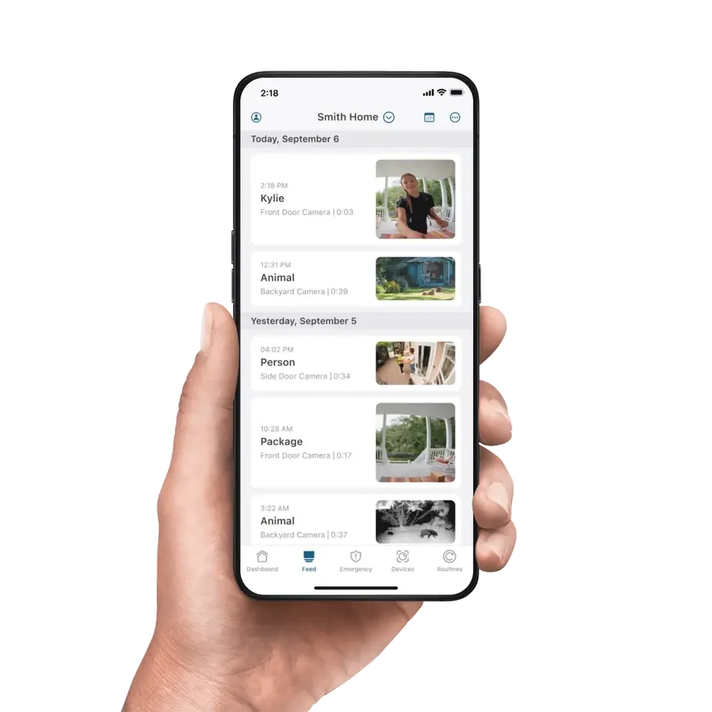 Arlo Secure mobile app displaying camera events and activity history
