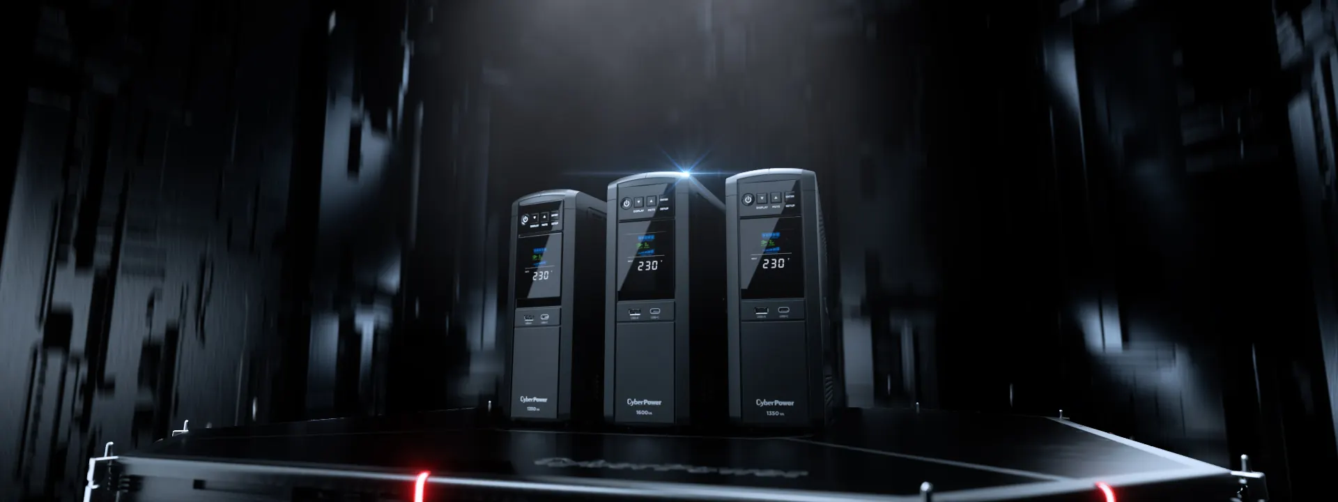 CyberPower tower UPS systems protecting business equipment