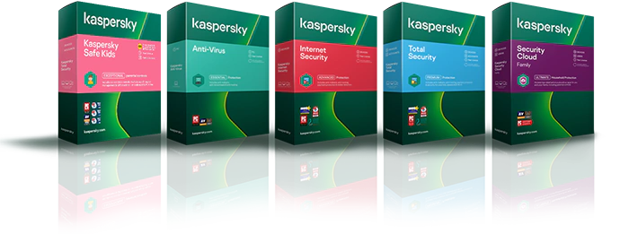kaspersky antivirus product range in boxes