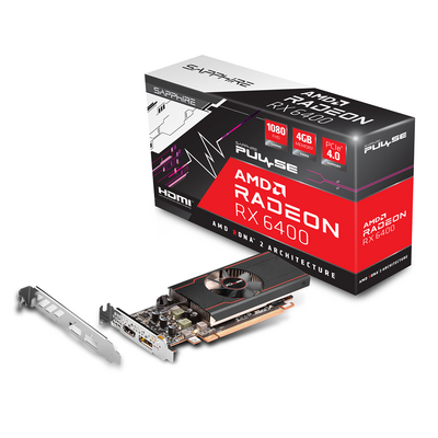 SAPPHIRE PULSE AMD RADEON RX 6400 GAMING 4GB GDDR6 HDMI / DP Low Profile Small Form Factor, RDNA2 Architecture, Dual Fans, PCIE4.0, UEFI