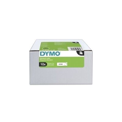 10 Rolls of Dymo Genuine 12mm Black Text on White Label Cassette - 7 meters (2093097)