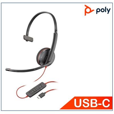 Poly Blackwire 3210, Standard, USB-C corded, Monaural, Noise canceling Foam earcup