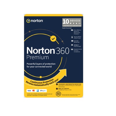 NORTON 360 PREMIUM 100GB AU 1 USER 10 DEVICE 12 MONTH DIGITAL KEY - 21432747