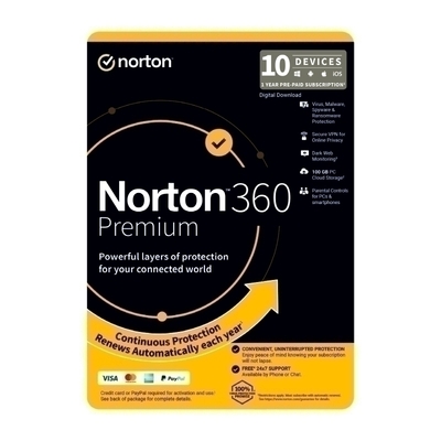 NORTON Phiysical Stock 360 PREMIUM 100GB AU 1 USER 10 DEVICE 12MO - 21432824