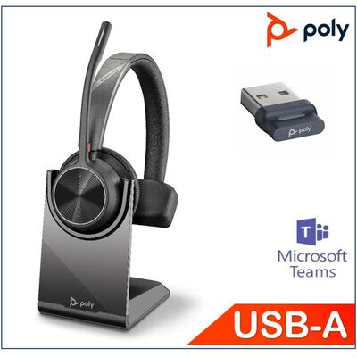 Poly Voyager 4310 Mono Teams & UC with Charge Stand, 218471-02 usb-A, , Wireless, Noise canceling boom, Acoustice Fence