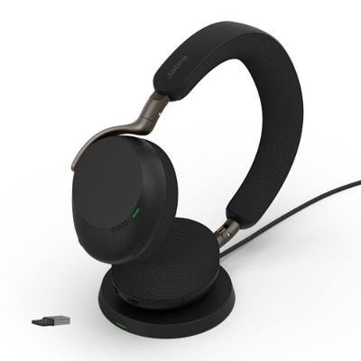Jabra Evolve3 75 UC Stereo USB-A Bluetooth Headset with Charging Pad - Black