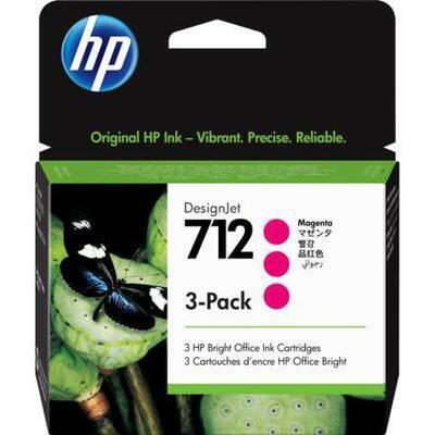 HP 712 Magenta DesignJet Ink Cartridge, Pack of 3 - 3ED78A